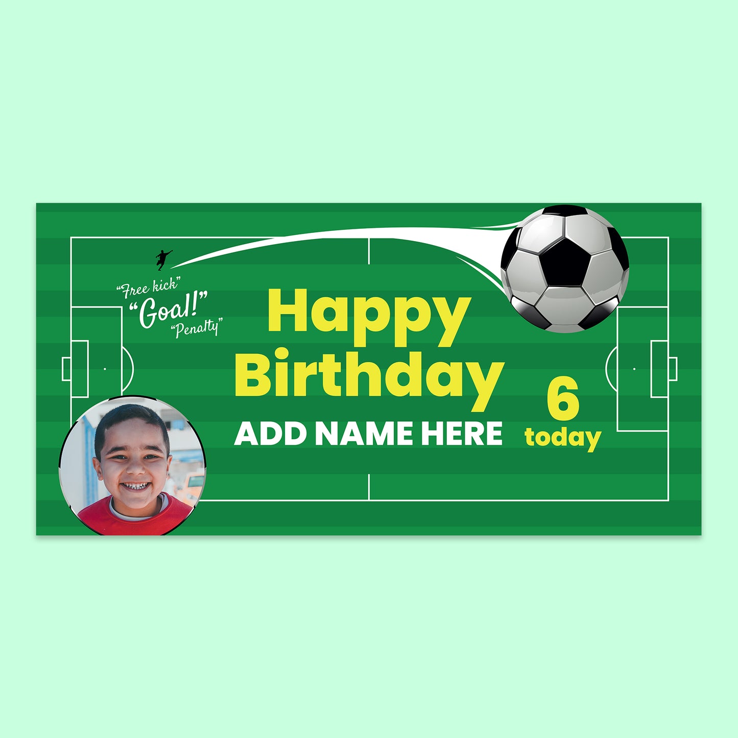 Football themed Birthday Banner 150cm x 75cm with personalisation