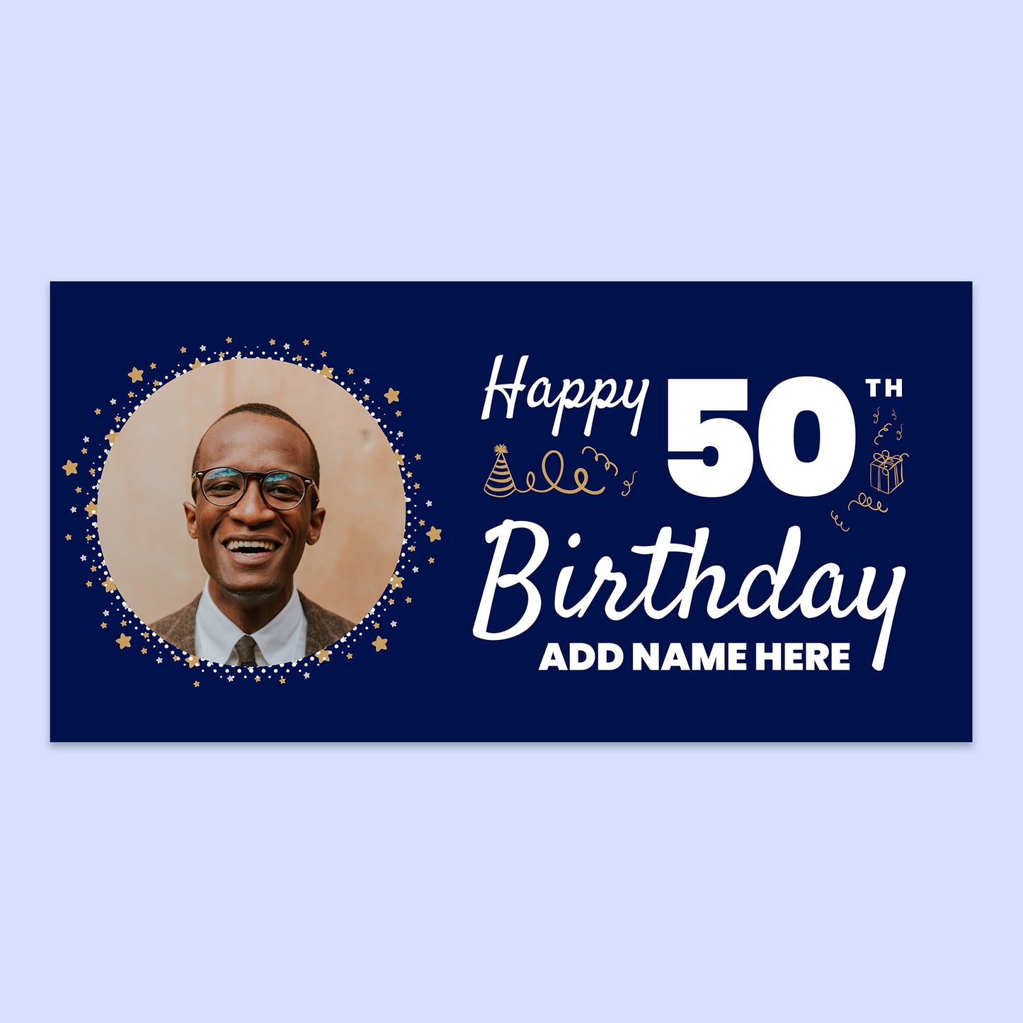 Happy Birthday Banner 150cm x 75cm (Blue & Silver) with personalisation