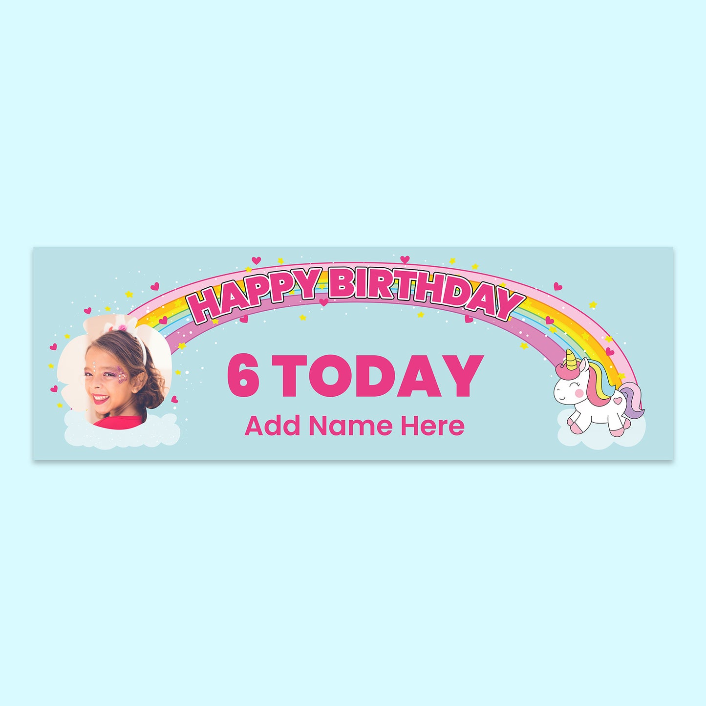 Unicorn Themed Birthday Banner 210cm x 70cm with personalisation