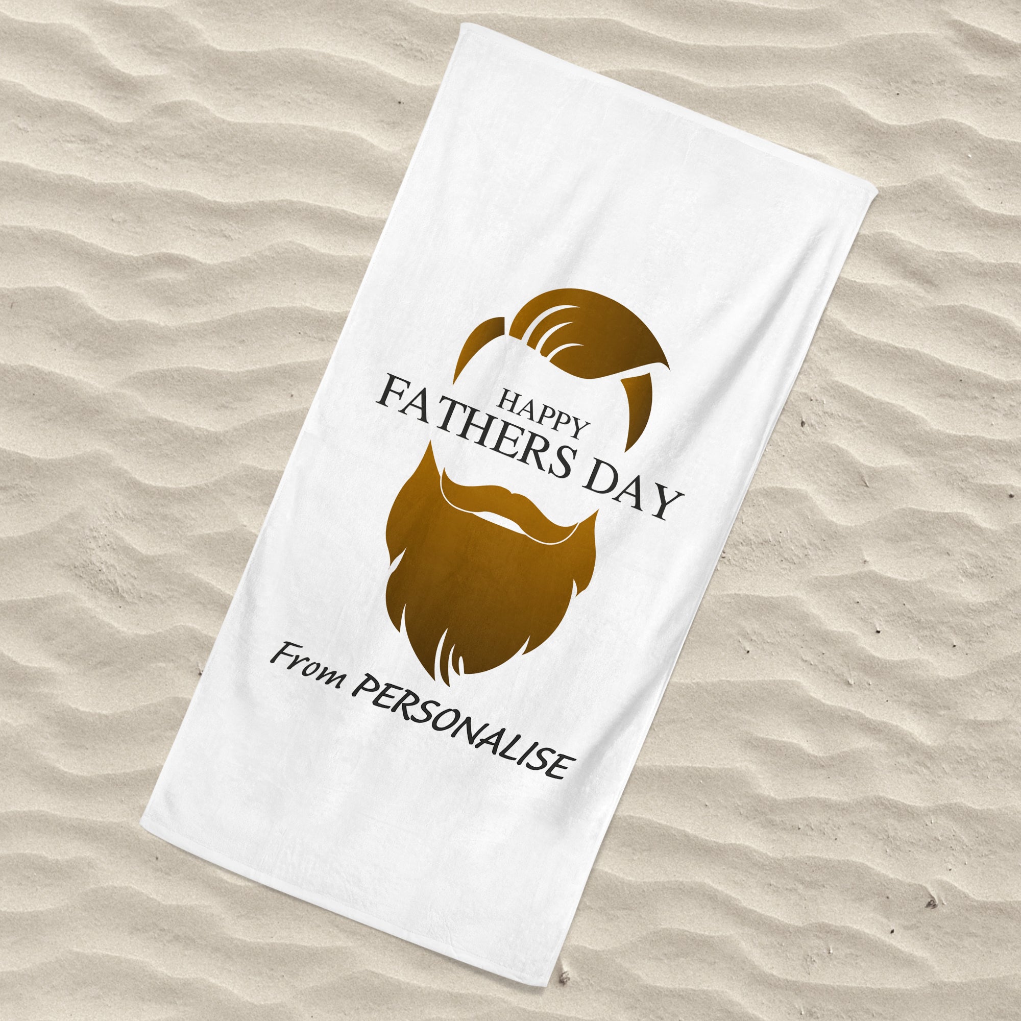 Beach Towel White with Beard - Happy Fathers Day - Personalise with Name