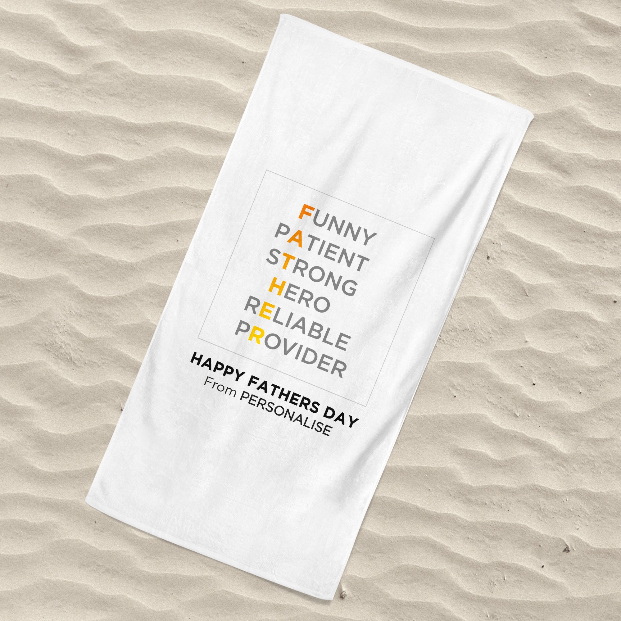 Beach Towel White with Scrabble Design - Happy Fathers Day - Personalise with Name