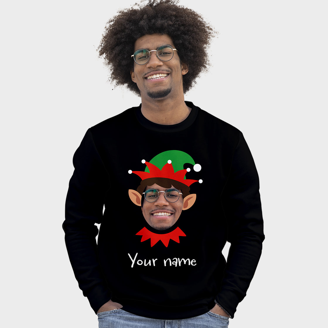 Photo Upload Sweatshirt Elf With Text