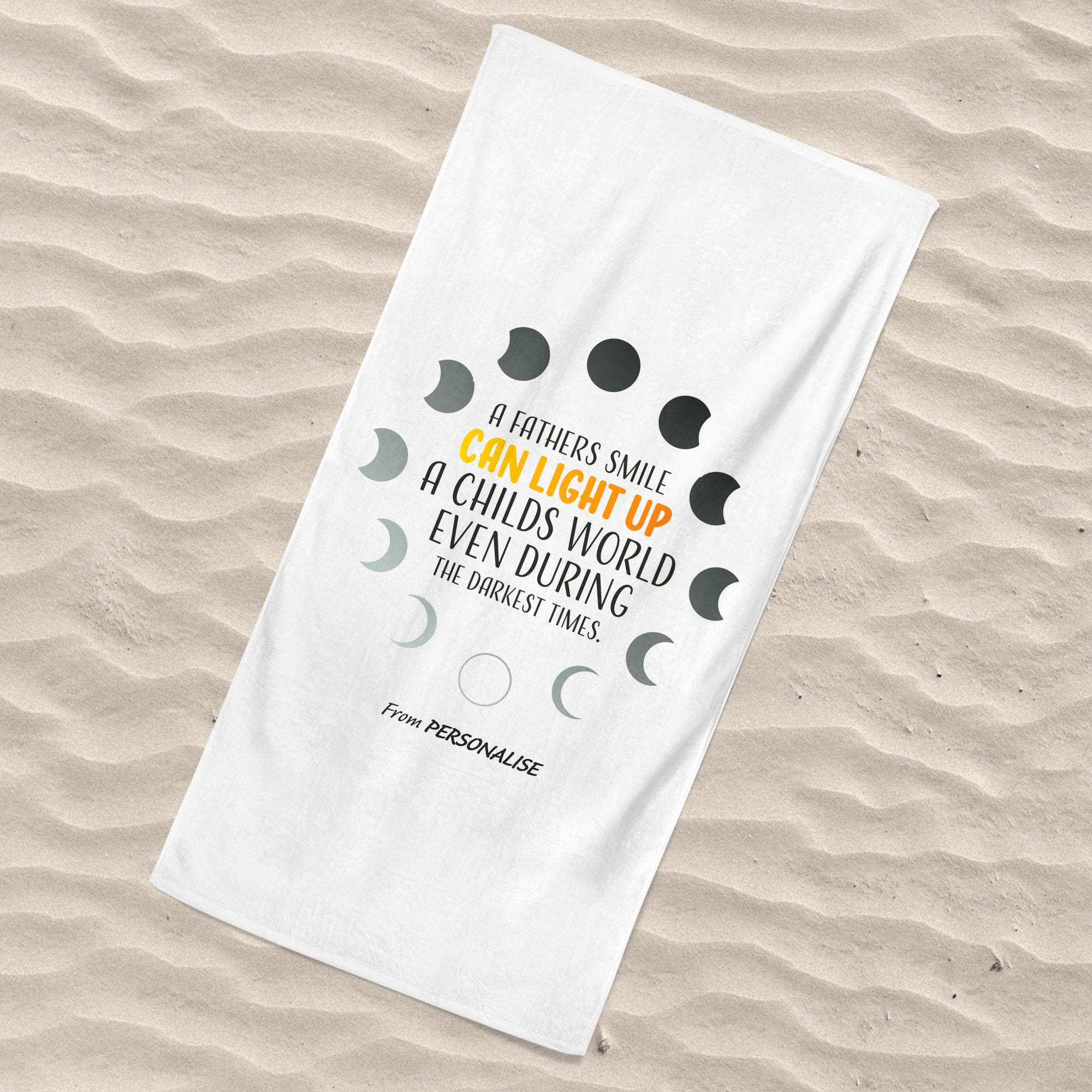 Beach Towel White with Moons - A Fathers Smile - Personalise with Name