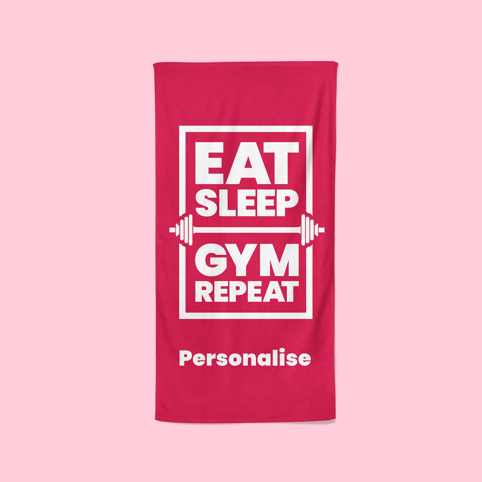 Personalised Pink Gym Towel - Eat, Sleep, Gym, Repeat!