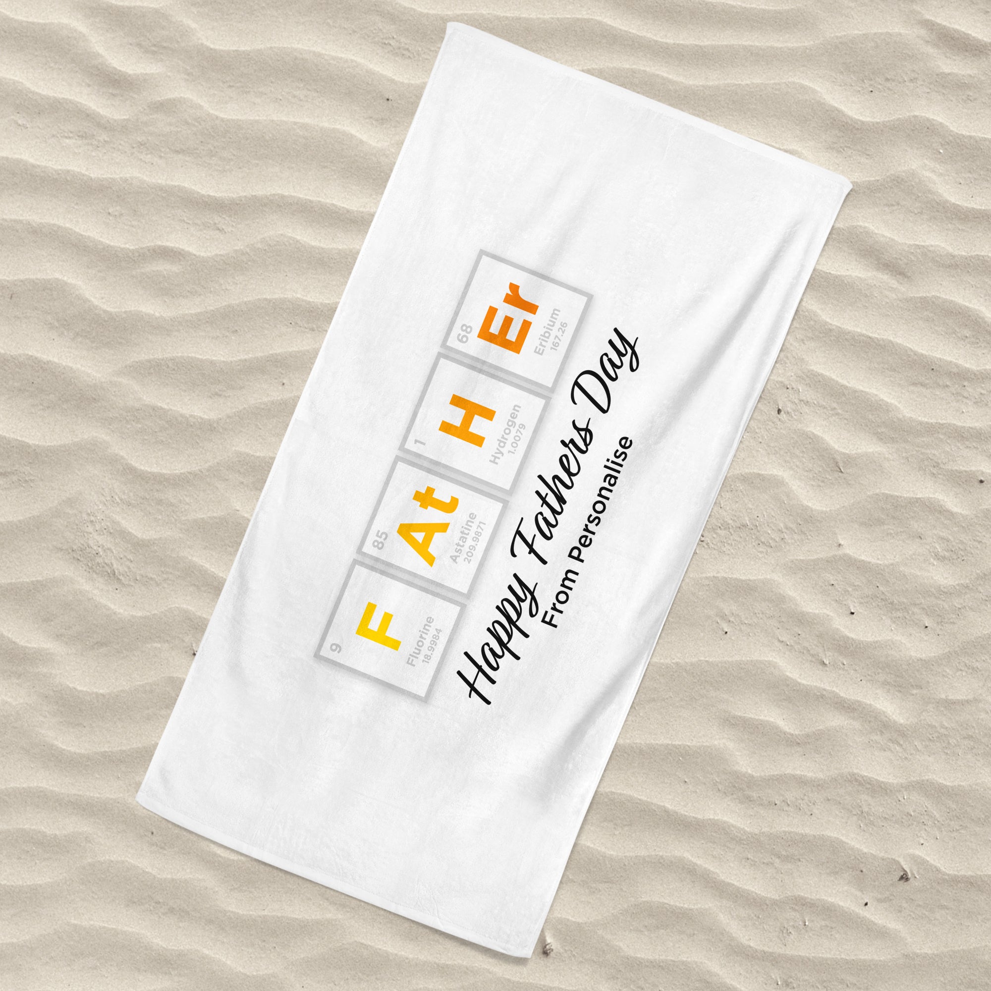 Beach Towel White with Periodic Table - Happy Fathers Day - Personalise with Name