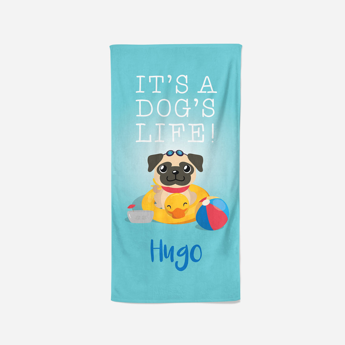 Fawn Pug Towel Blue - Its a Dogs life - Personalise with Name