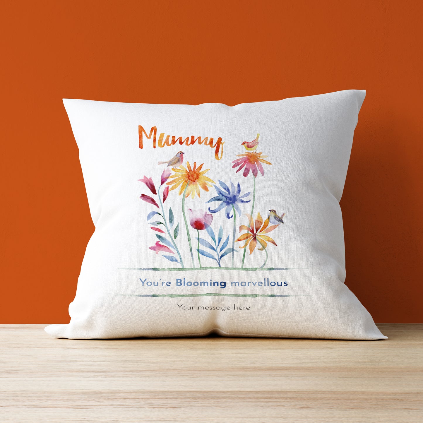 Mummy You're Blooming marvellous watercolour design personalised cushion