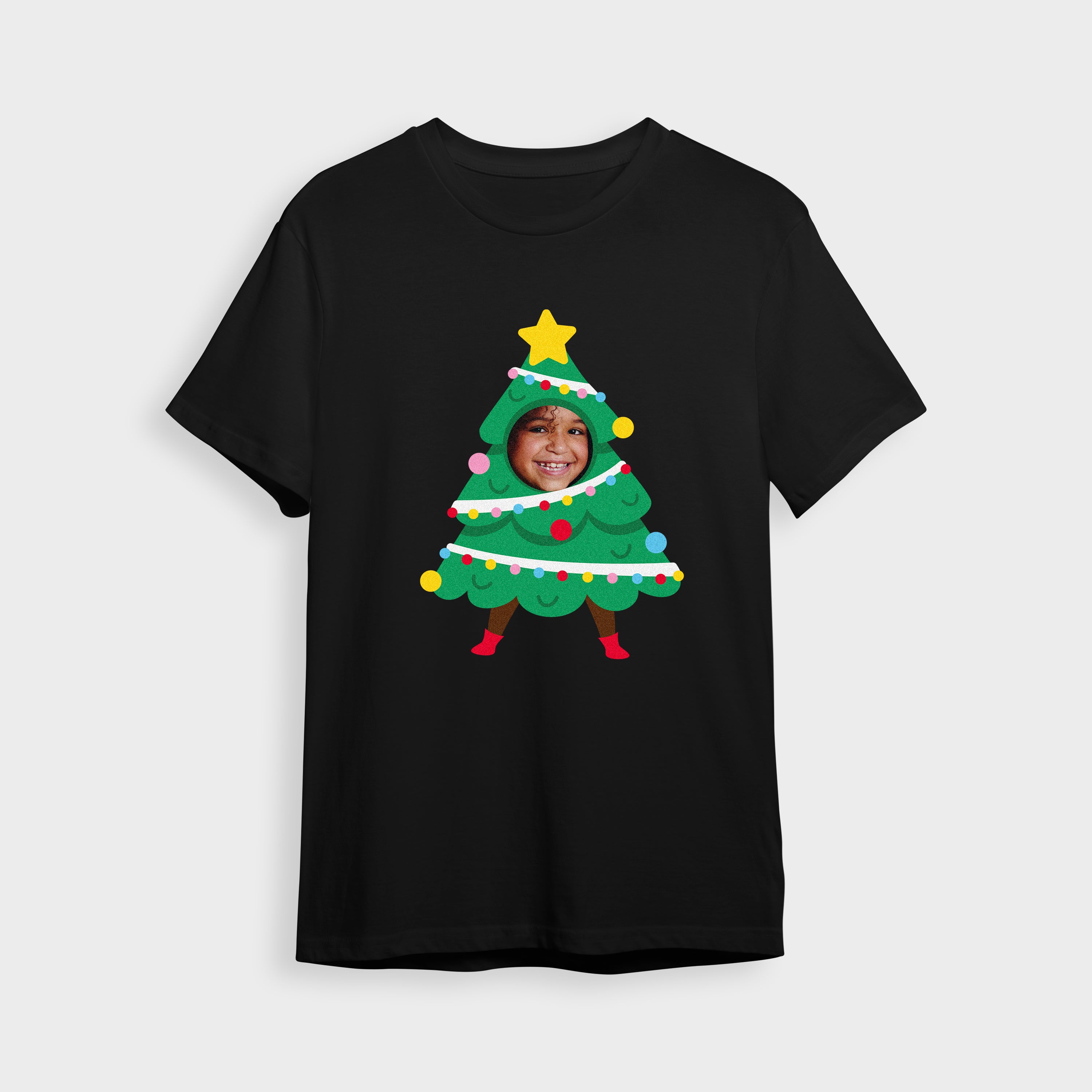 Christmas Tree Add Your Face T-shirt - Black