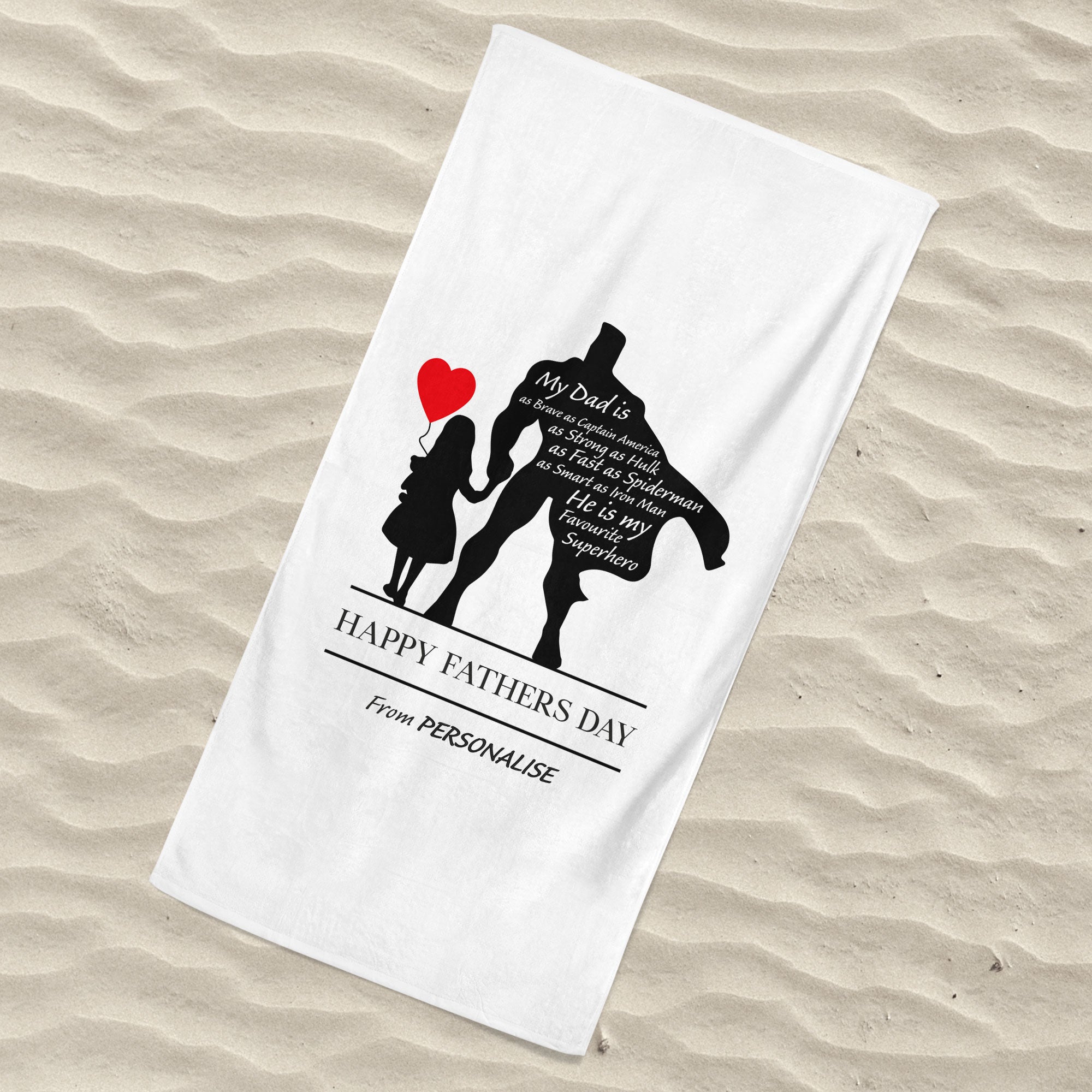 Beach Towel White with Hero - Happy Fathers Day - Personalise with Name