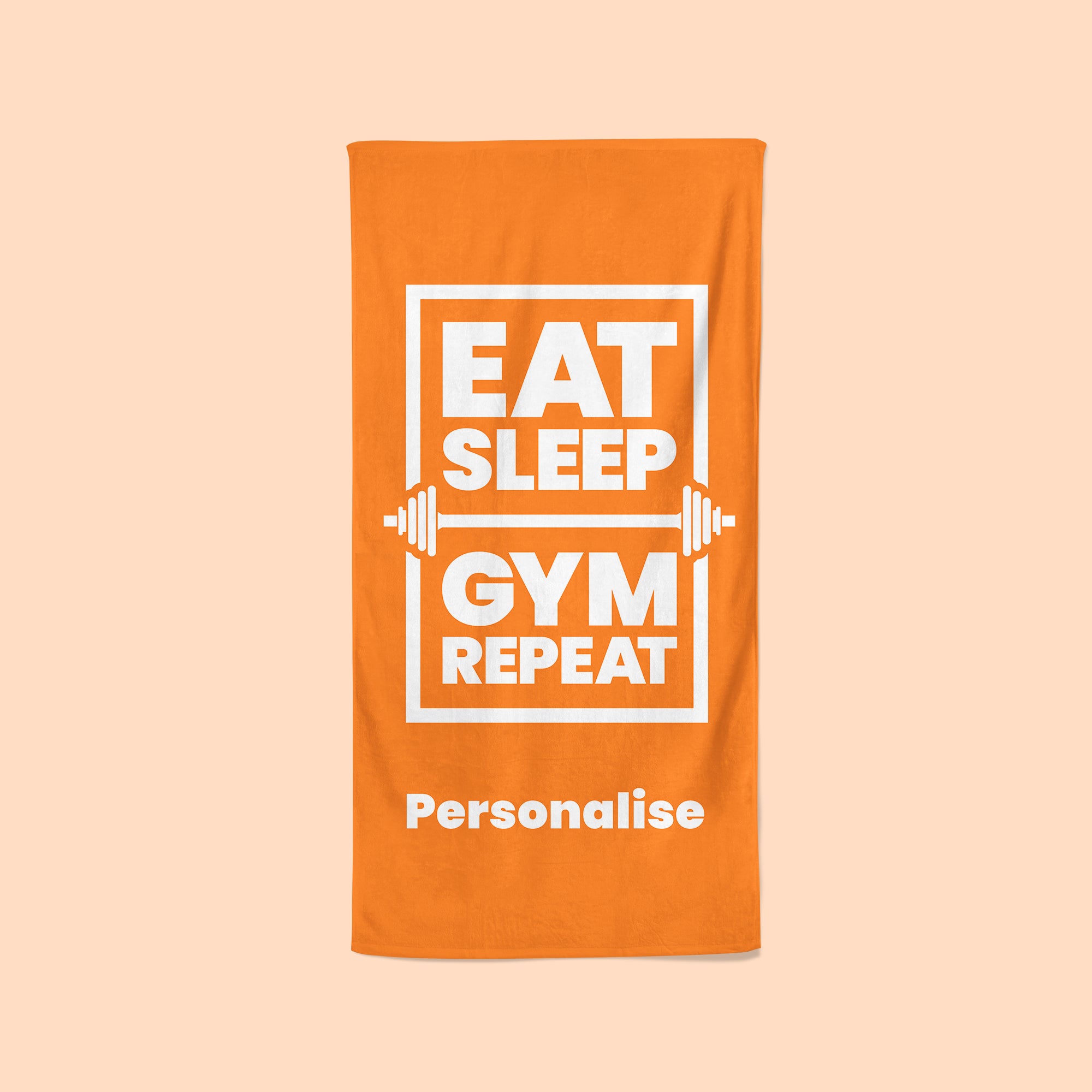 Personalised Orange Gym Towel - Eat, Sleep, Gym, Repeat!