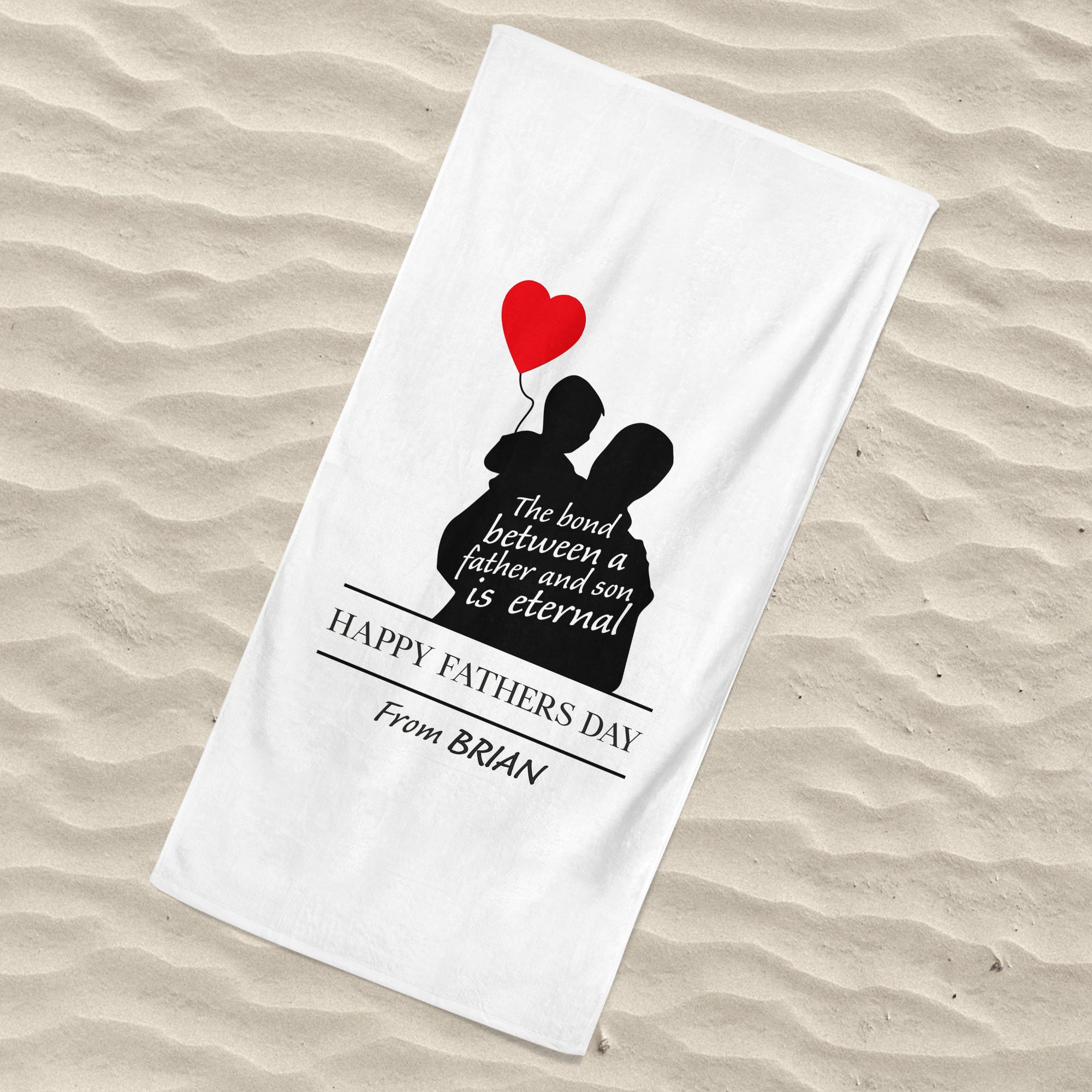 Beach Towel White with Father and Son - Happy Fathers Day - Personalise with Name