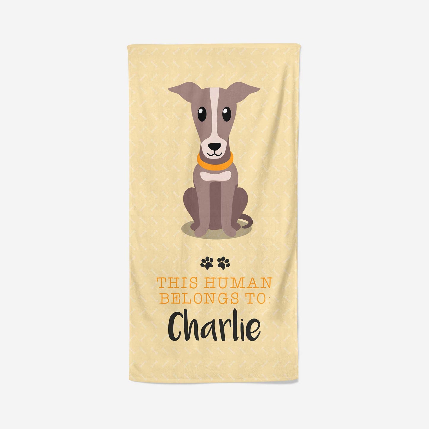 Greyhound Towel Yellow - This Human Belongs To - Personalise with Name
