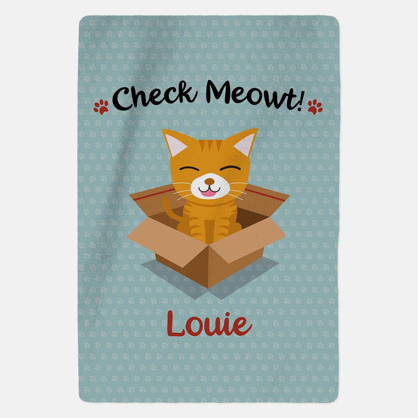 Personalised Ginger Cat Blanket - Check Meowt - Blue - Custom Gifts