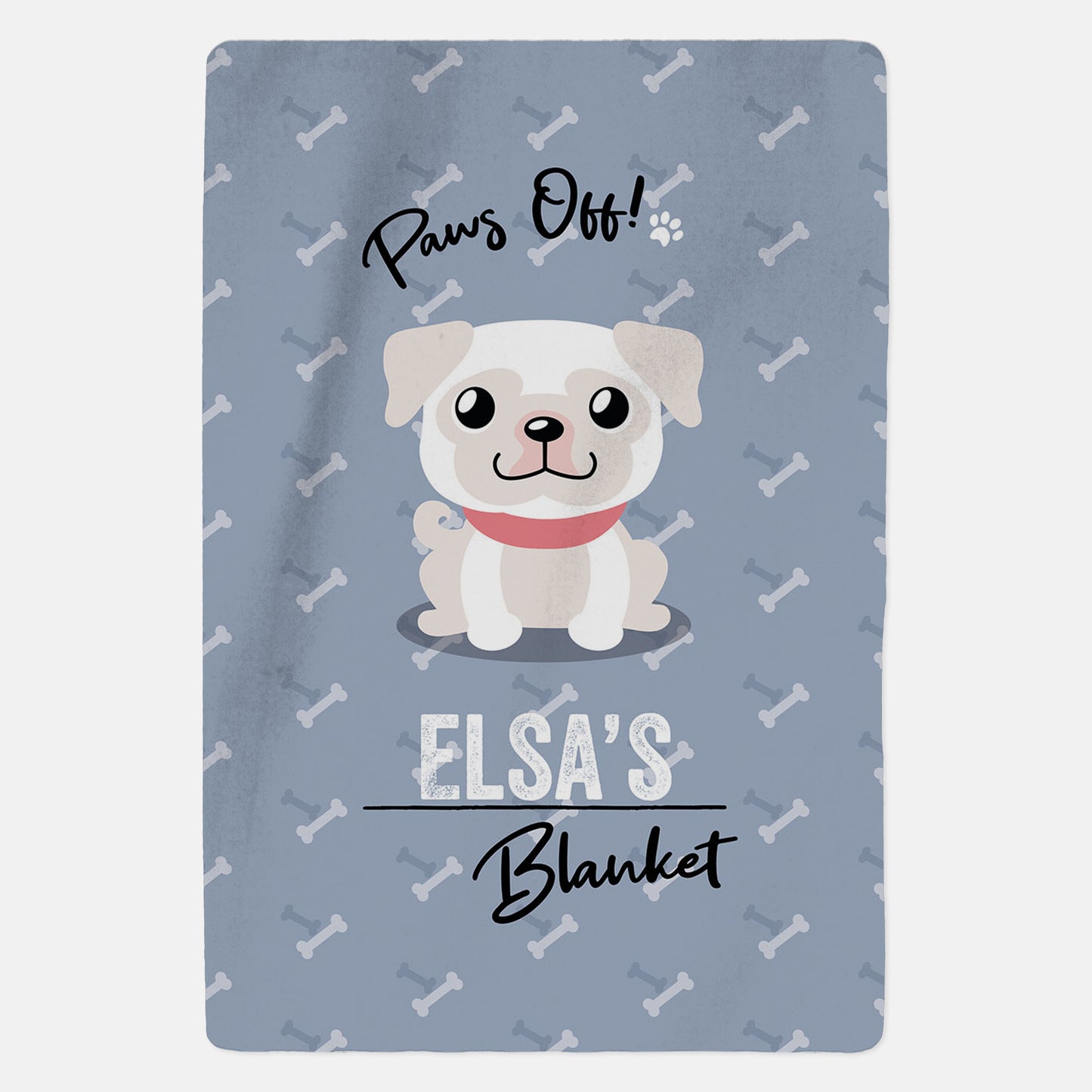 Personalised White Pug Blanket - Paws Off - Custom Gifts