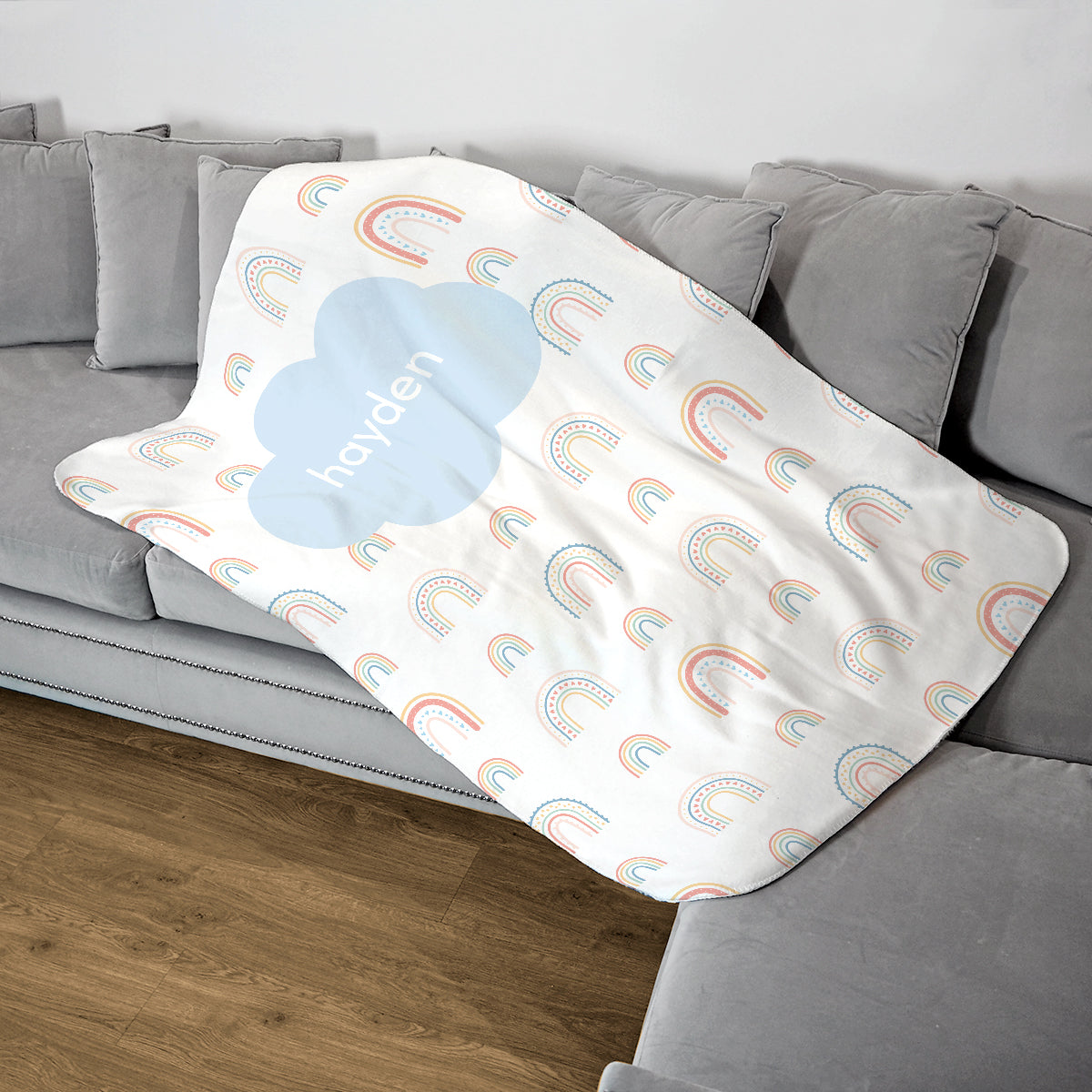 Personalised Childrens Blanket - Pastel Rainbow - Fleece Blanket - Custom Gifts
