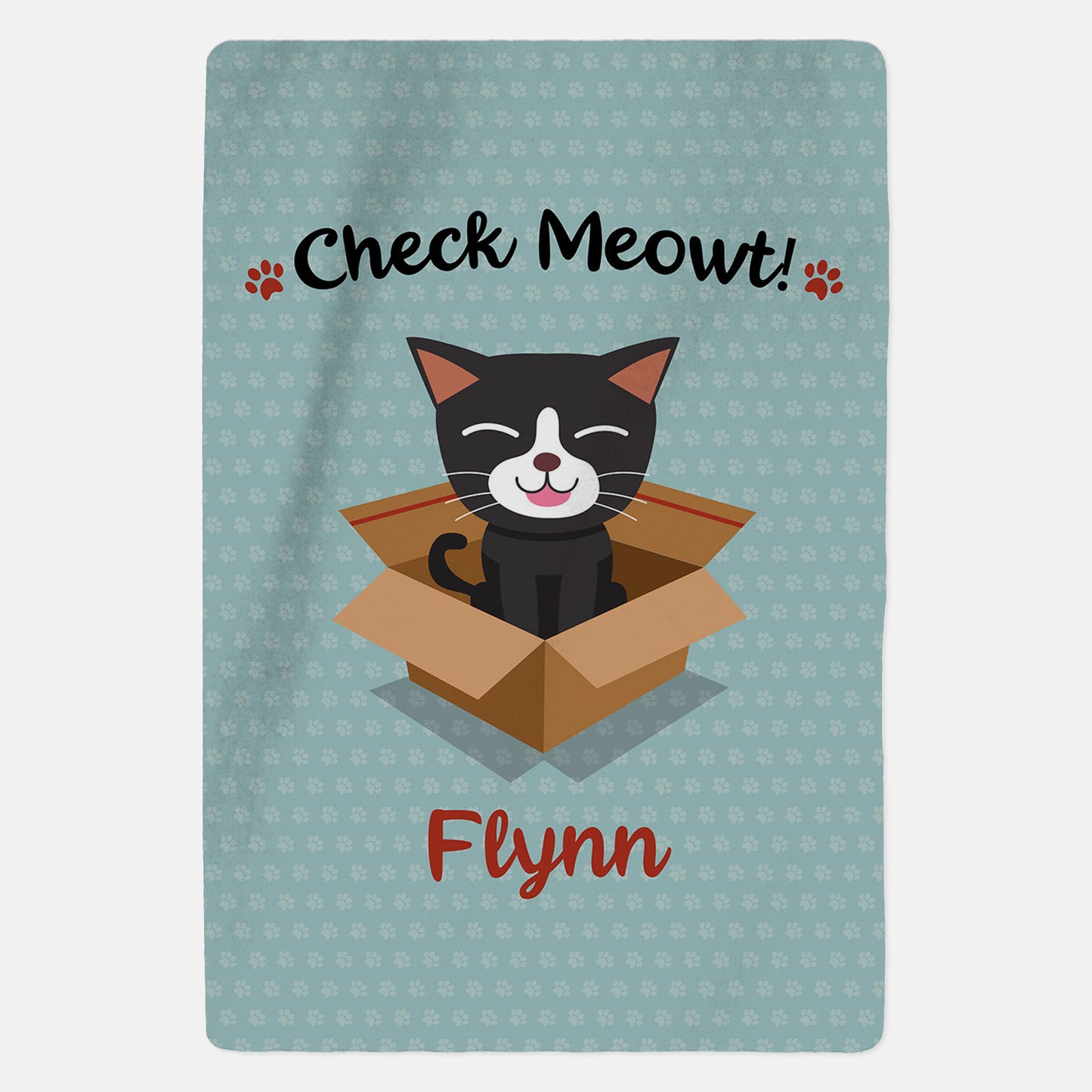 Personalised Black and White Cat Blanket - Check Meowt - Blue - Custom Gifts