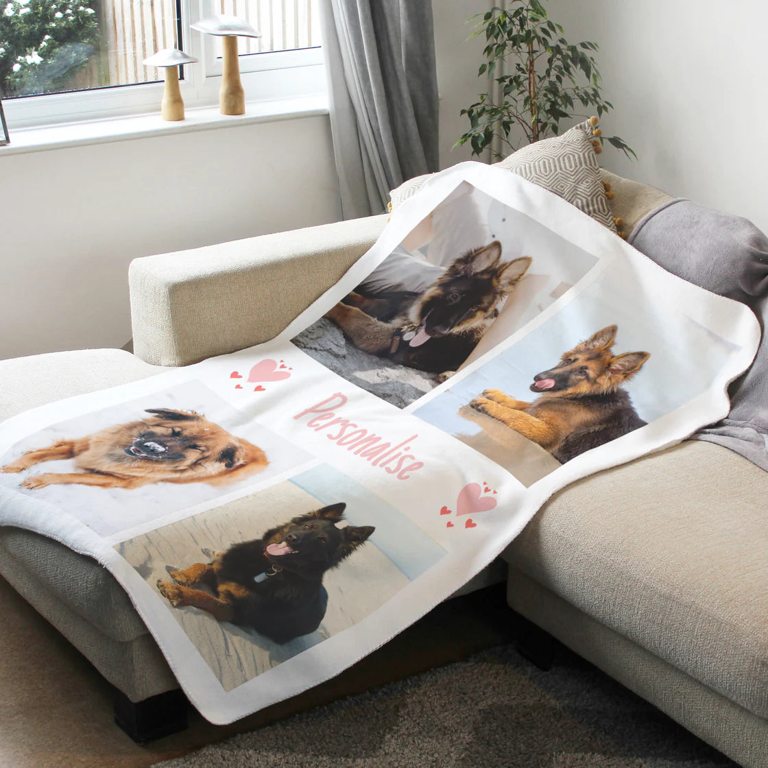 Four Photo Blanket With Text - Middle - Custom Gifts