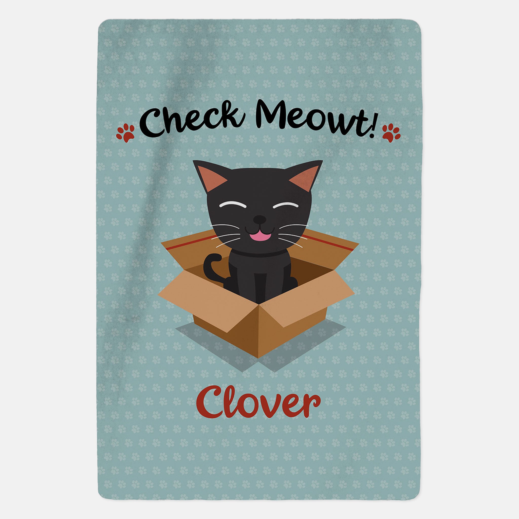 Personalised Black Cat Blanket - Check Meowt - Blue