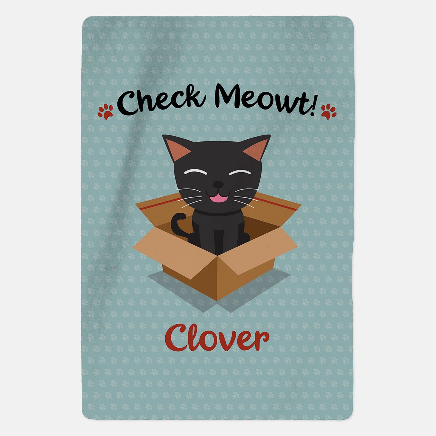 Personalised Black Cat Blanket - Check Meowt - Blue - Custom Gifts
