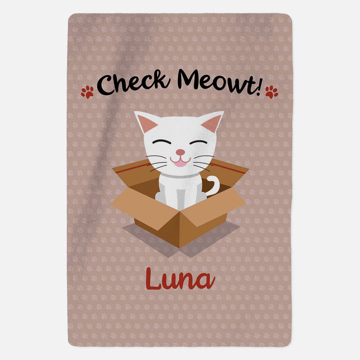Personalised White Cat Blanket - Check Meowt - Pink - Custom Gifts