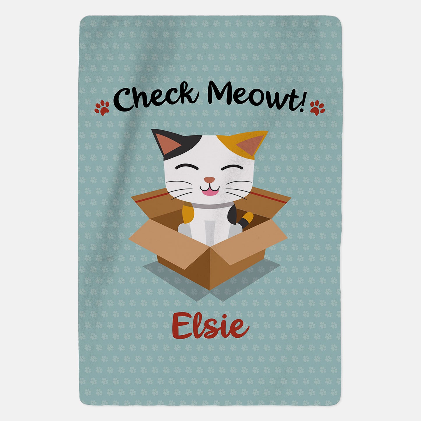 Personalised Tabby Cat Blanket - Check Meowt - Blue - Custom Gifts