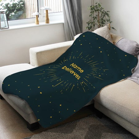Fleece Blanket Black with Yellow Stars- (Name) Believes - Custom Gifts