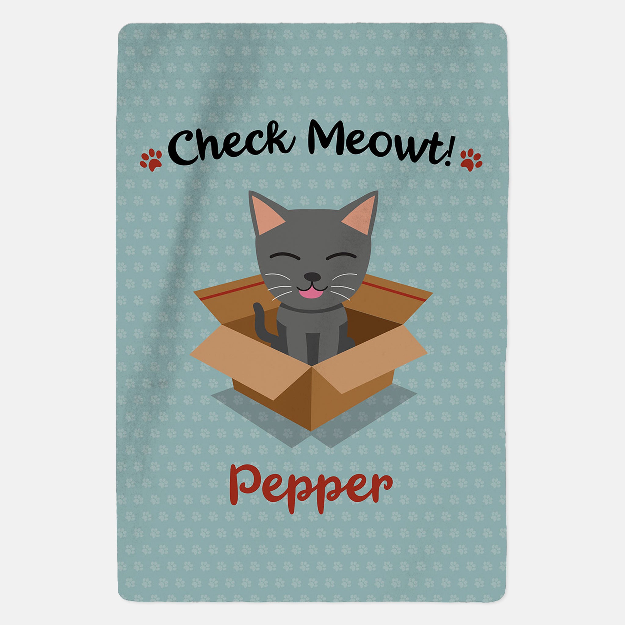 Personalised Grey Cat Blanket - Check Meowt - Blue