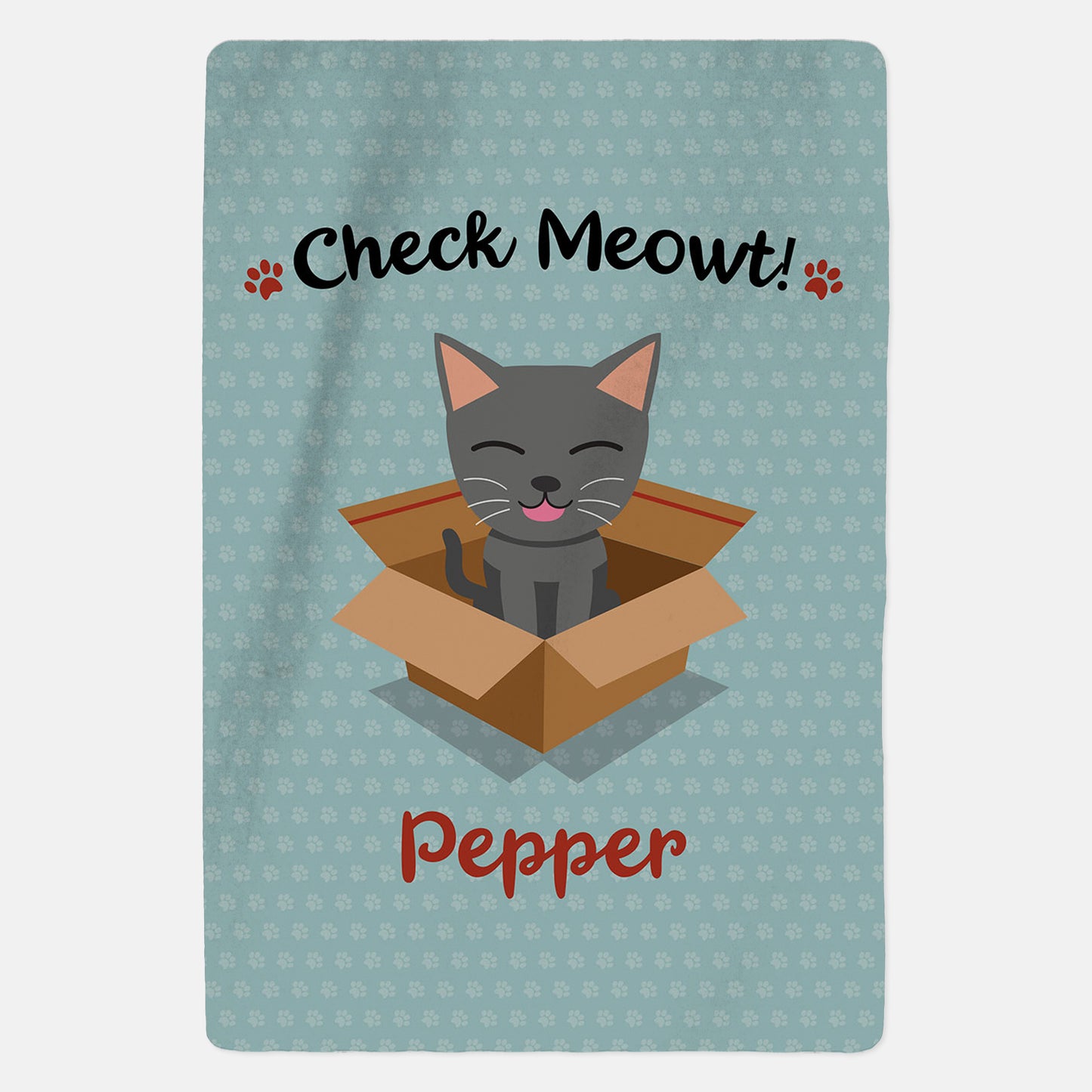 Personalised Grey Cat Blanket - Check Meowt - Blue - Custom Gifts
