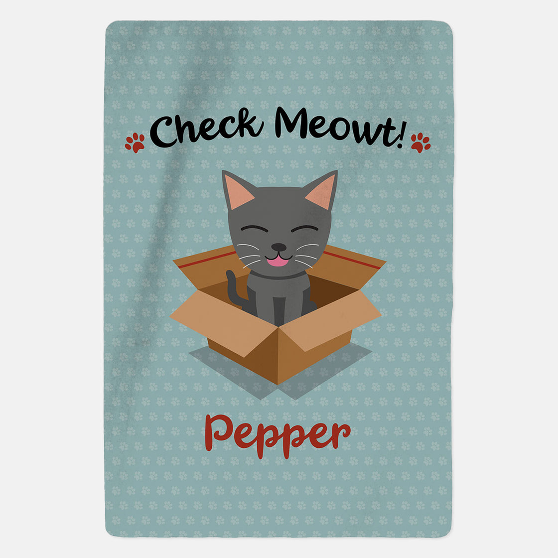 Personalised Grey Cat Blanket - Check Meowt - Blue - Custom Gifts 