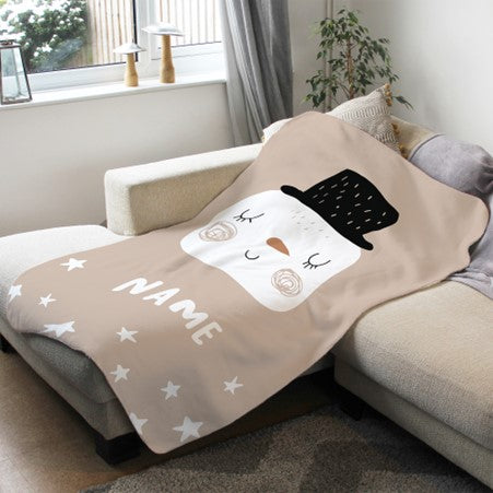 Fleece Blanket Beige with Snowman- Personalise with Name - Custom Gifts
