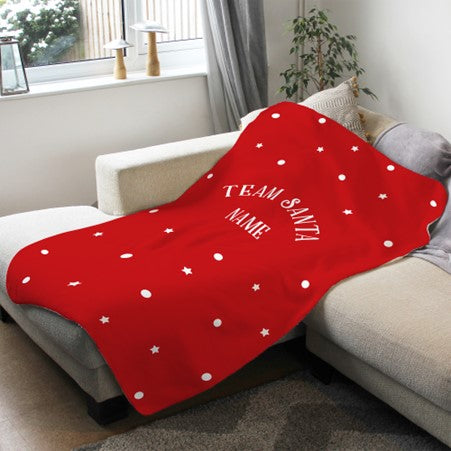 Fleece Blanket Red with Dots- Team Santa - Personalise with Name - Custom Gifts