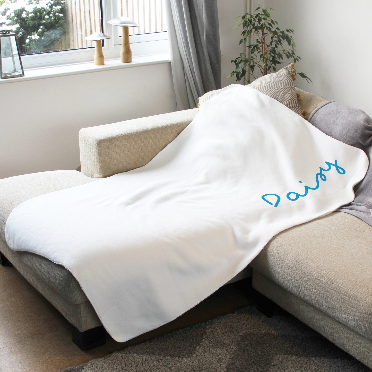 Island Inspired Personalised Name Blanket - Blue Text - Custom Gifts