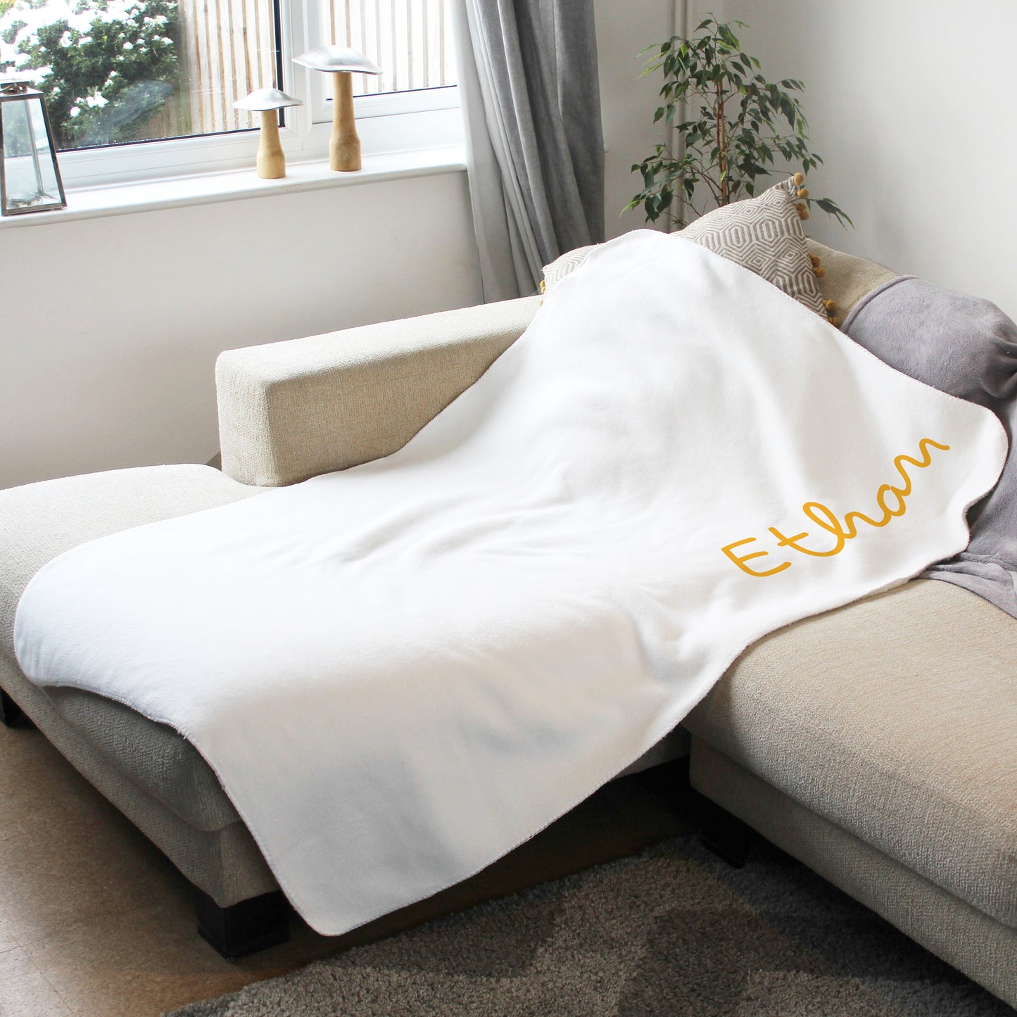 Island Inspired Personalised Name Blanket - Gold Text - Custom Gifts