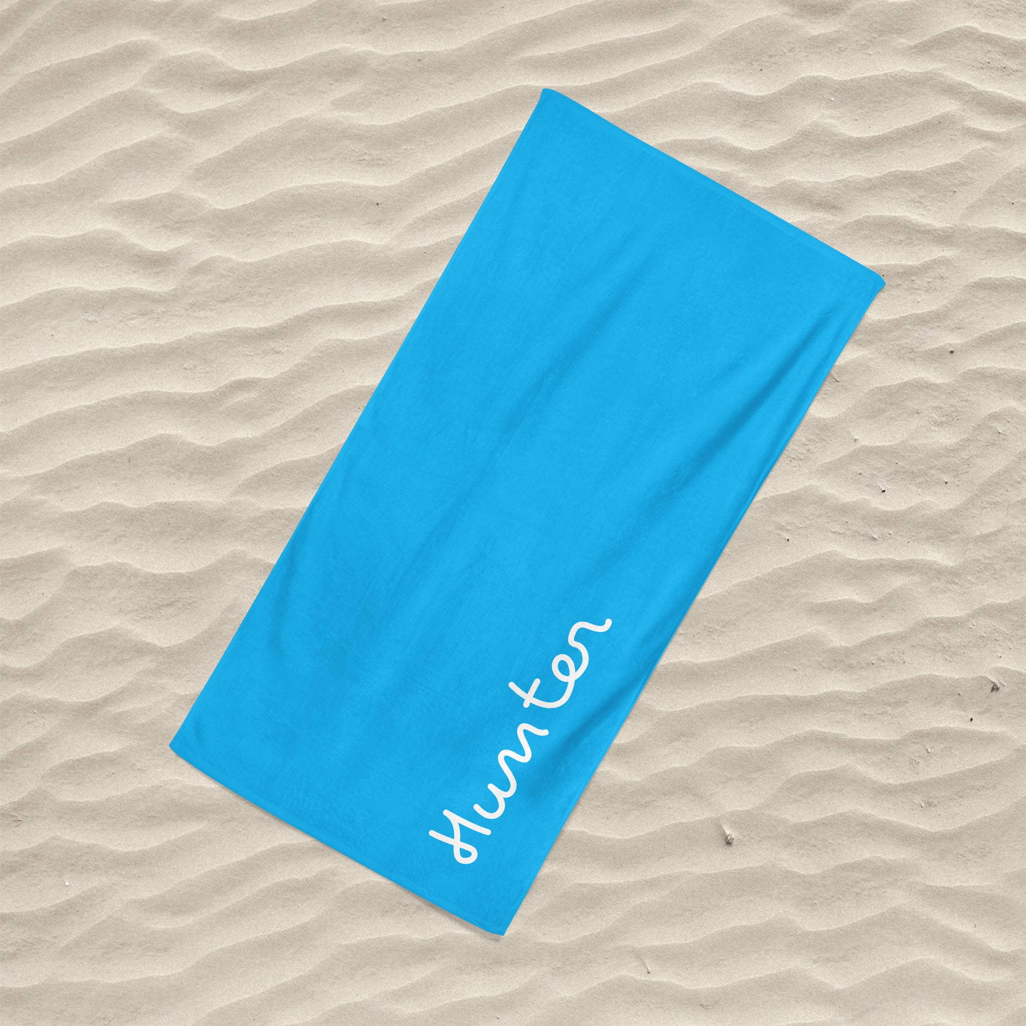 Island Inspired Large Beach Towel White on Blue - Personalise with Name