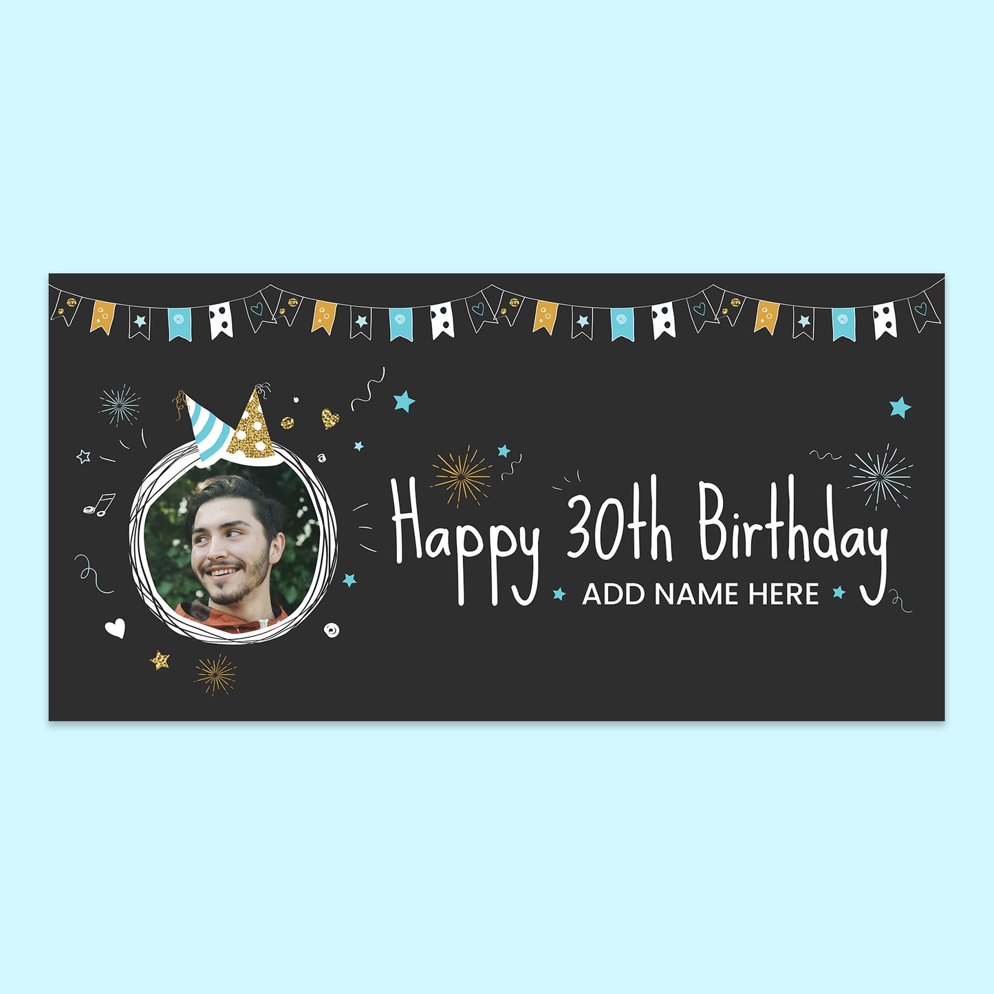 Photo Upload Birthday Banner 30 Today 150 x 75cm blue flags