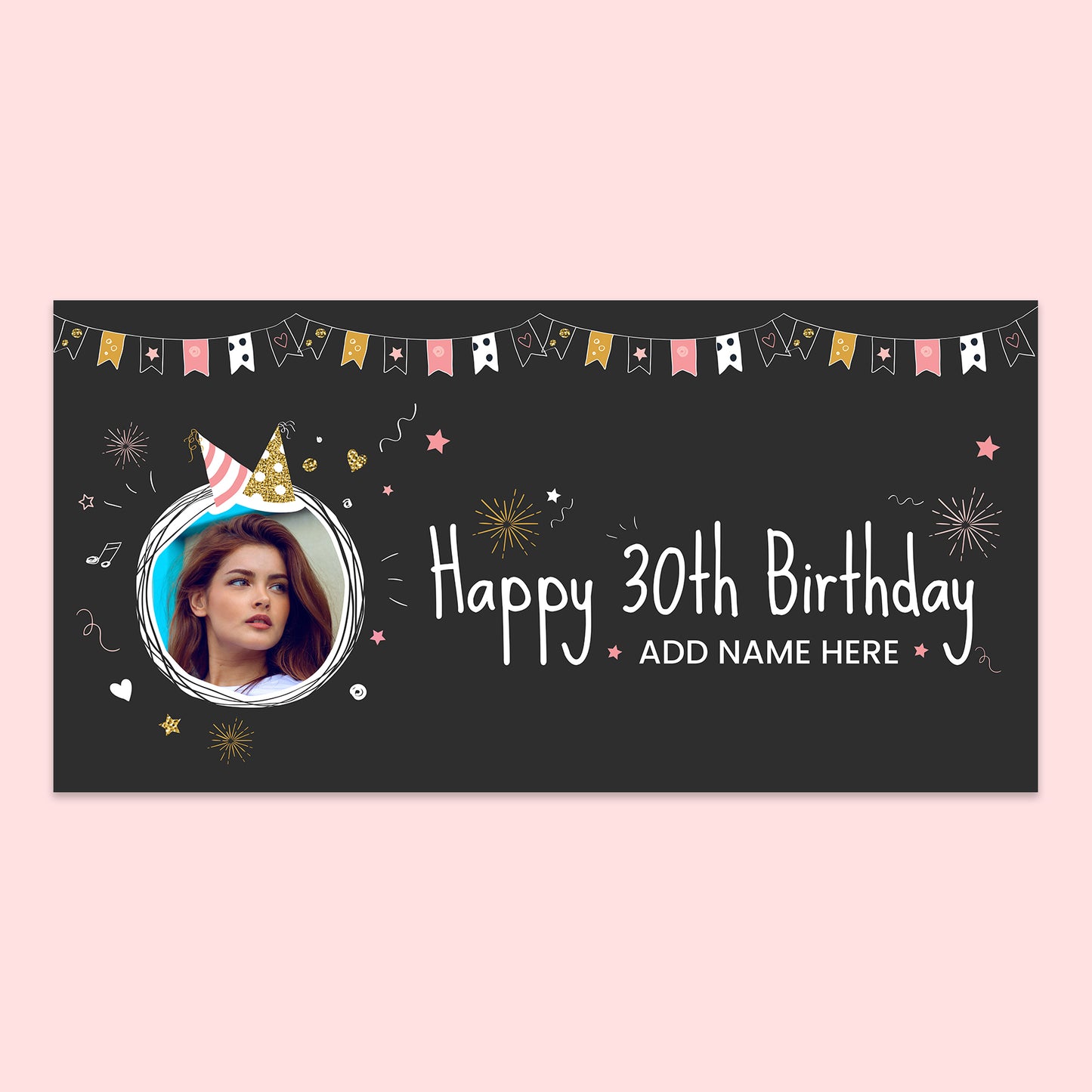Photo Upload Birthday Banner 30 Today 150 x 75cm pink flags
