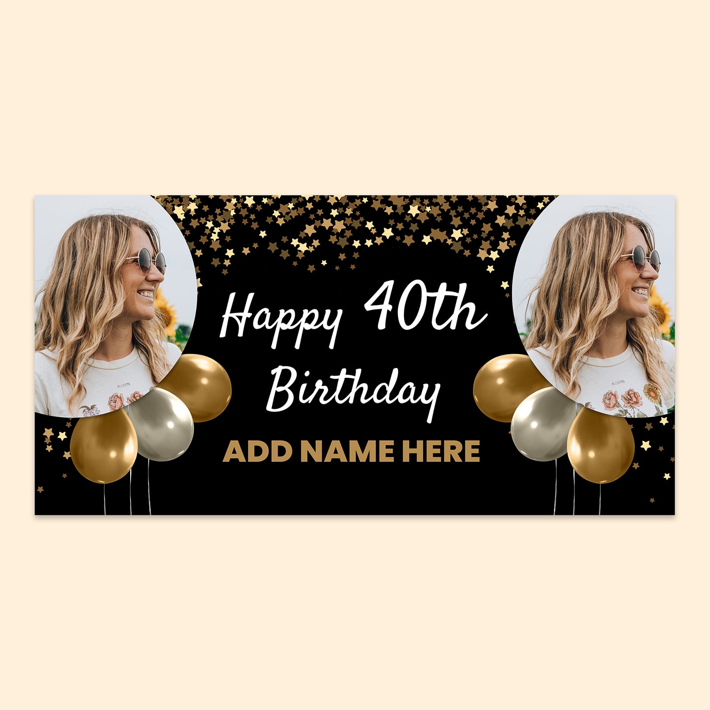 Happy Birthday Banner (Gold, Black & Silver) 150cm x 75cm with personalisation