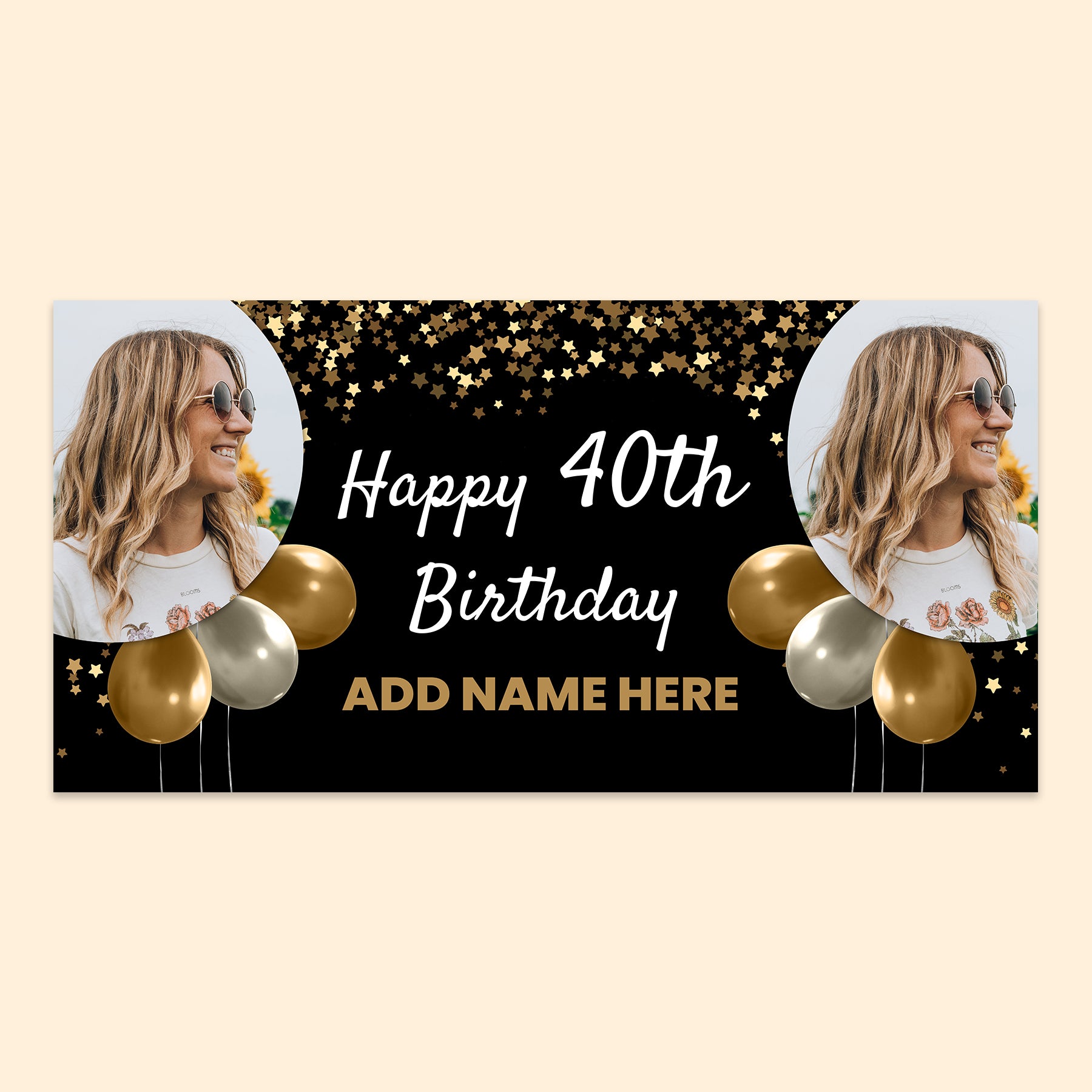 Happy Birthday Banner (Gold, Black & Silver) 150cm x 75cm with personalisation