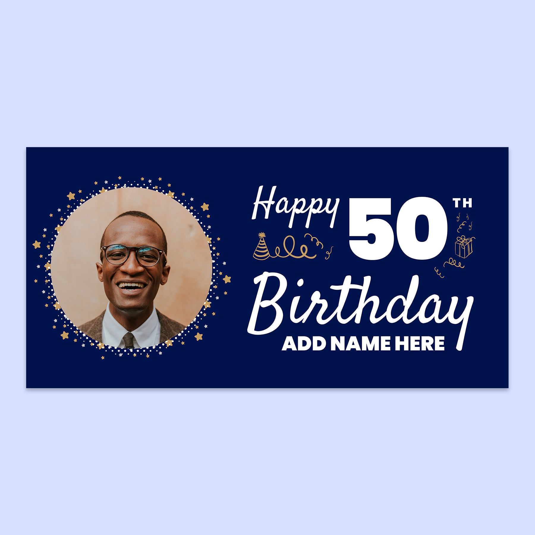 Happy Birthday Banner 150cm x 75cm (Blue & Silver) with personalisation