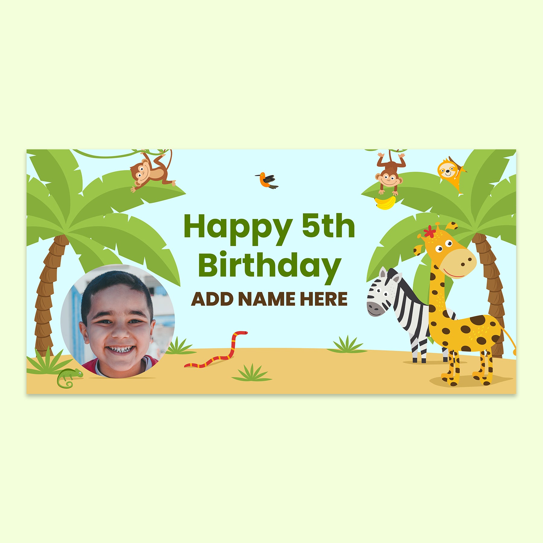 Jungle Themed Birthday Banner 150cm x 75cm with personalisation