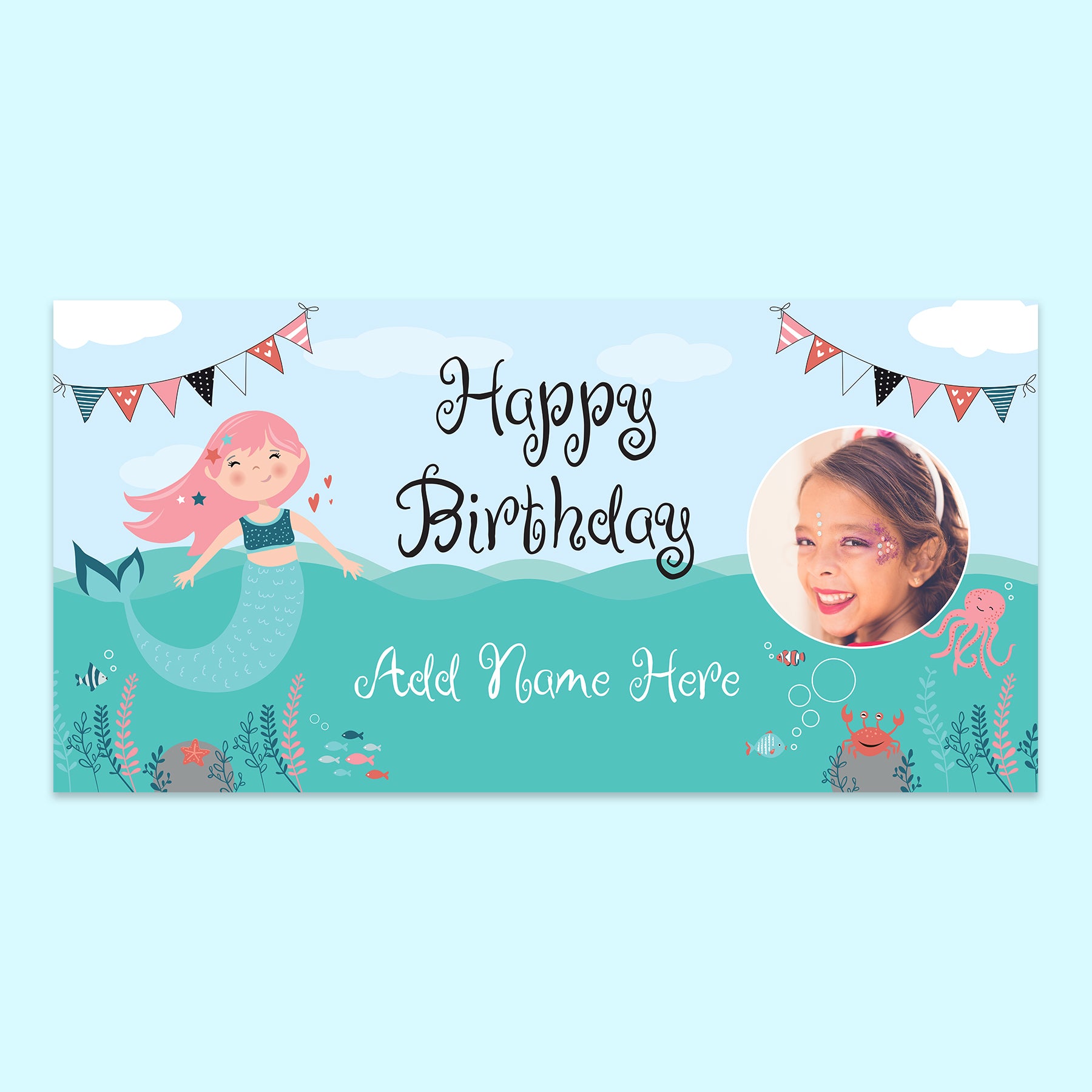 Mermaid Themed Birthday Banner 150 x 75cm with personalisation