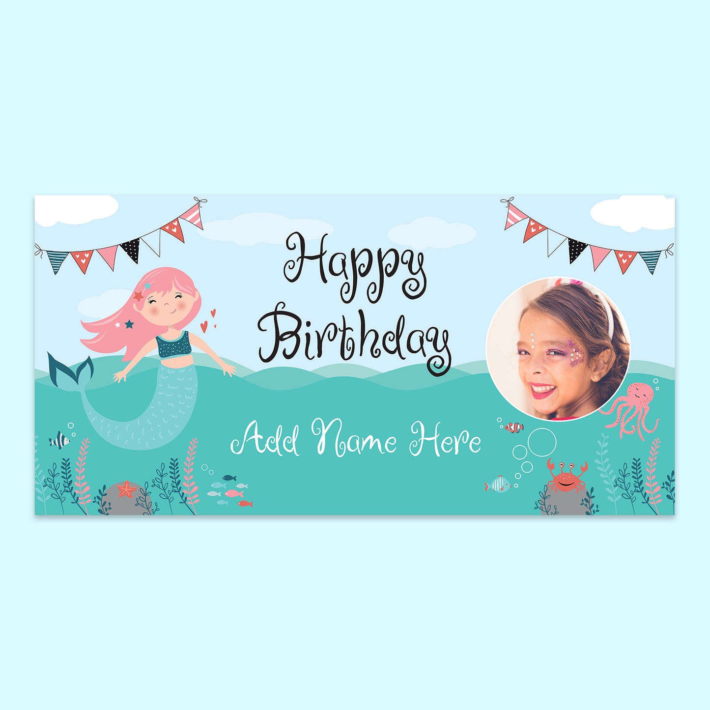 Mermaid Themed Birthday Banner 150 x 75cm with personalisation