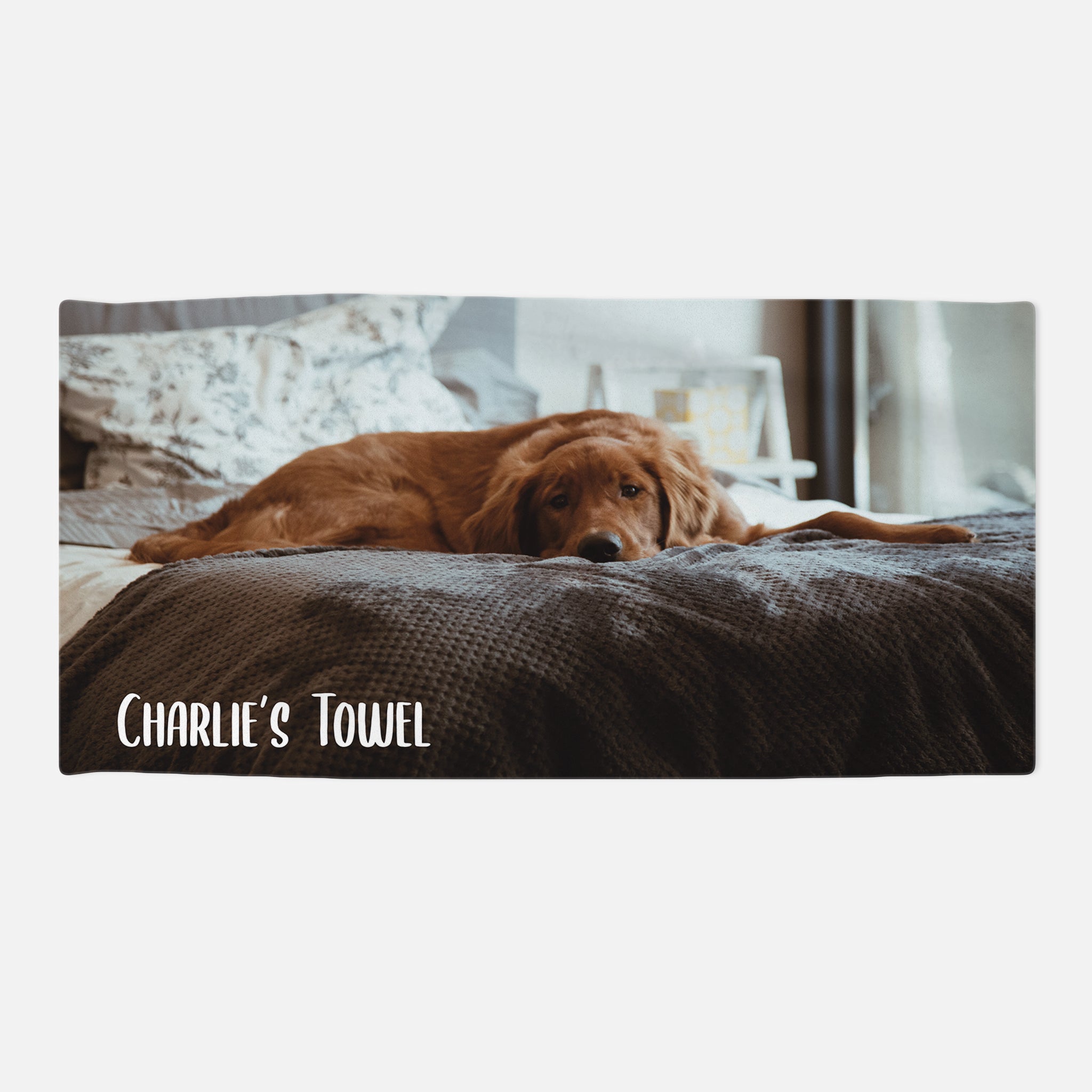 Photo Upload Pet Towel - White Text - Personalise with Name and Photo