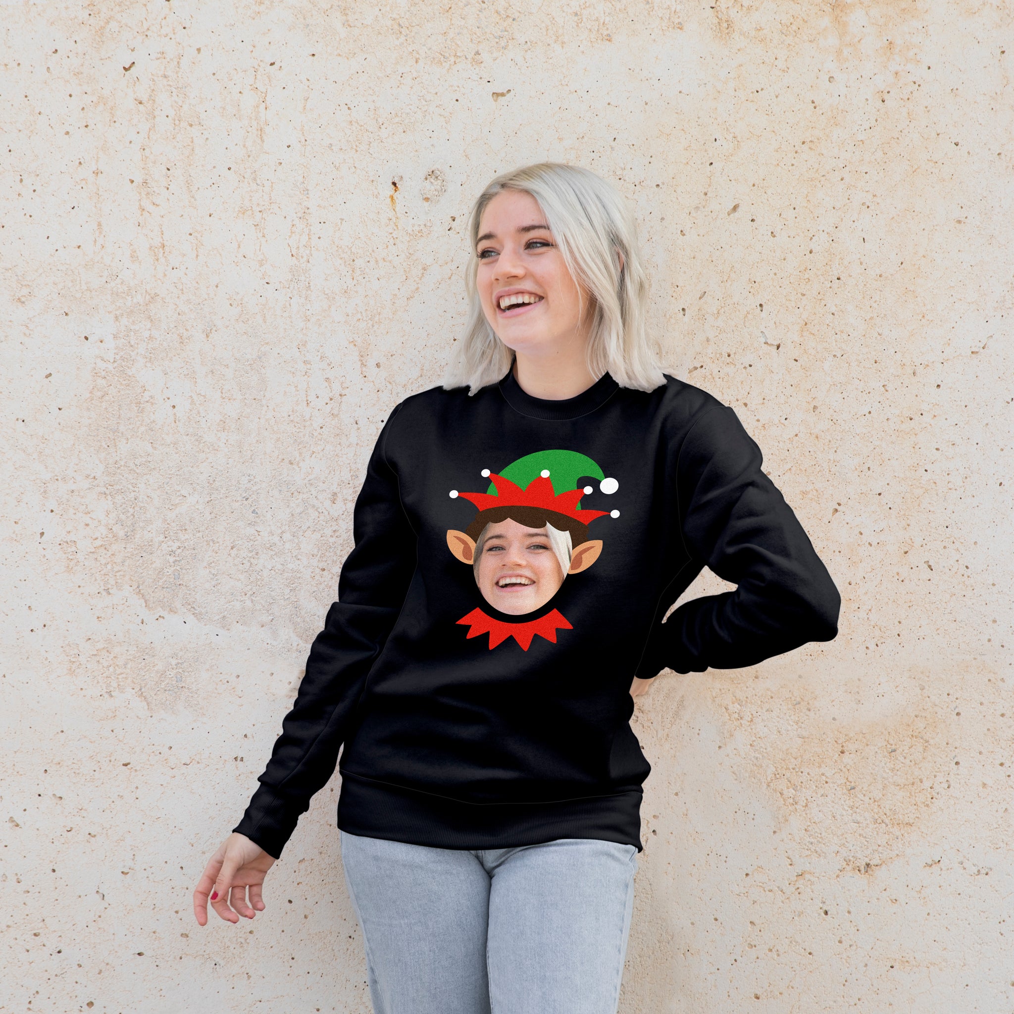 Photo Upload Christmas Jumper - Get Elfed (Black)