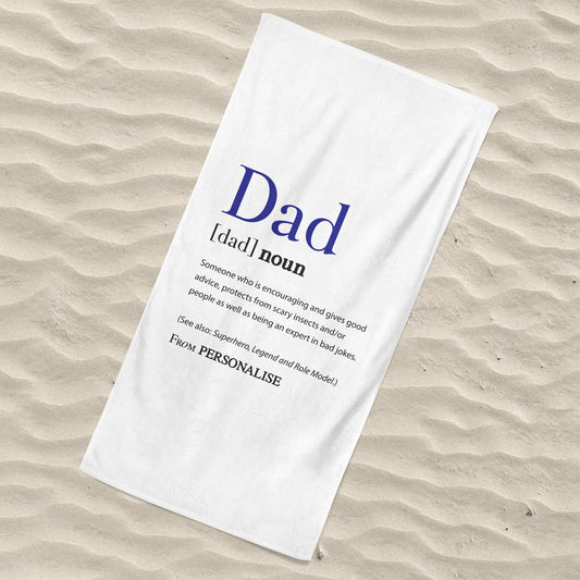 Beach Towel White - "Dad" Definition - Personalise with Name