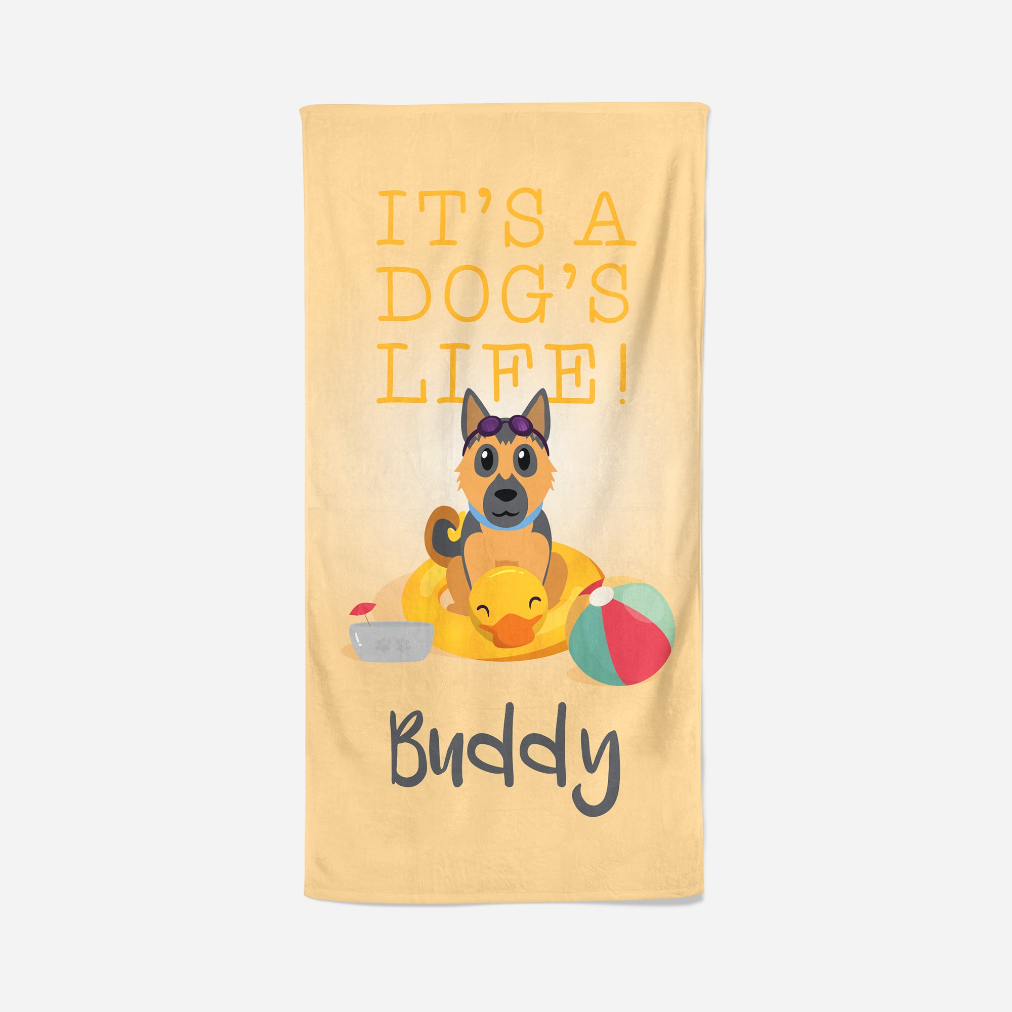 German Shepherd Dog Towel Yellow - Its a Dogs life - Personalise with Name