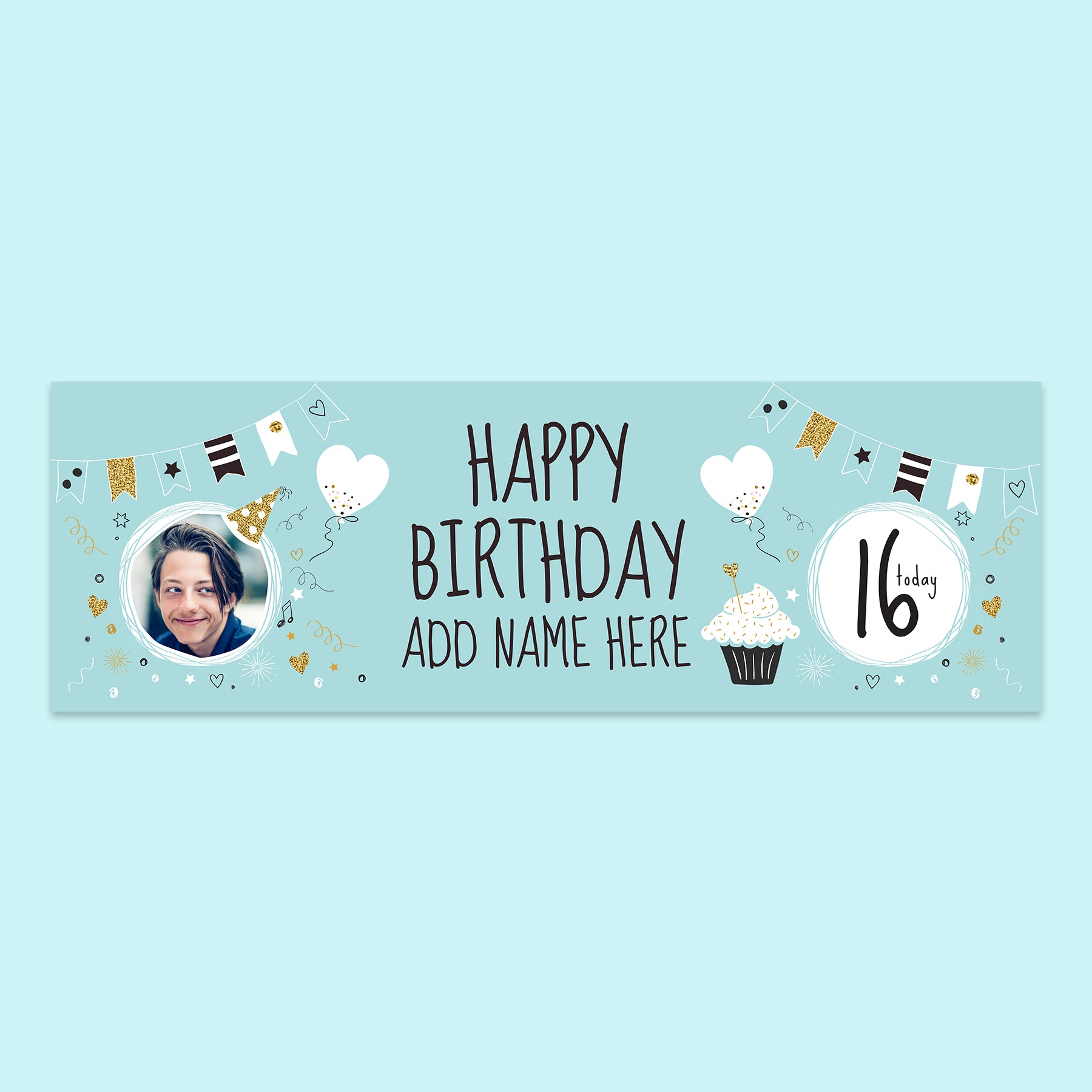 Happy 16th Birthday Banner 210cm x 70cm (Blue)