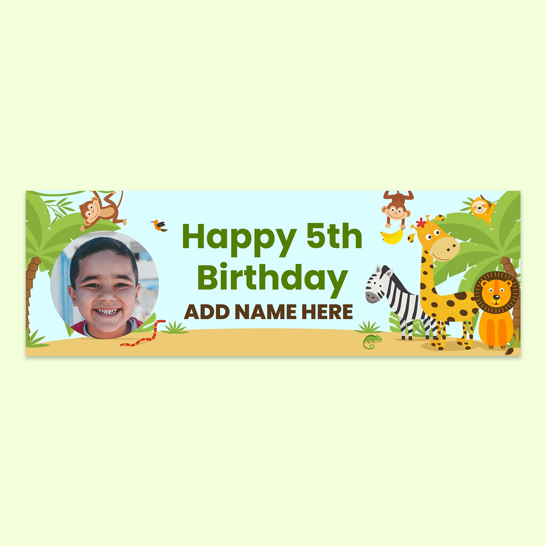 Jungle Themed Birthday Banner 210cm x 70cm with personalisation