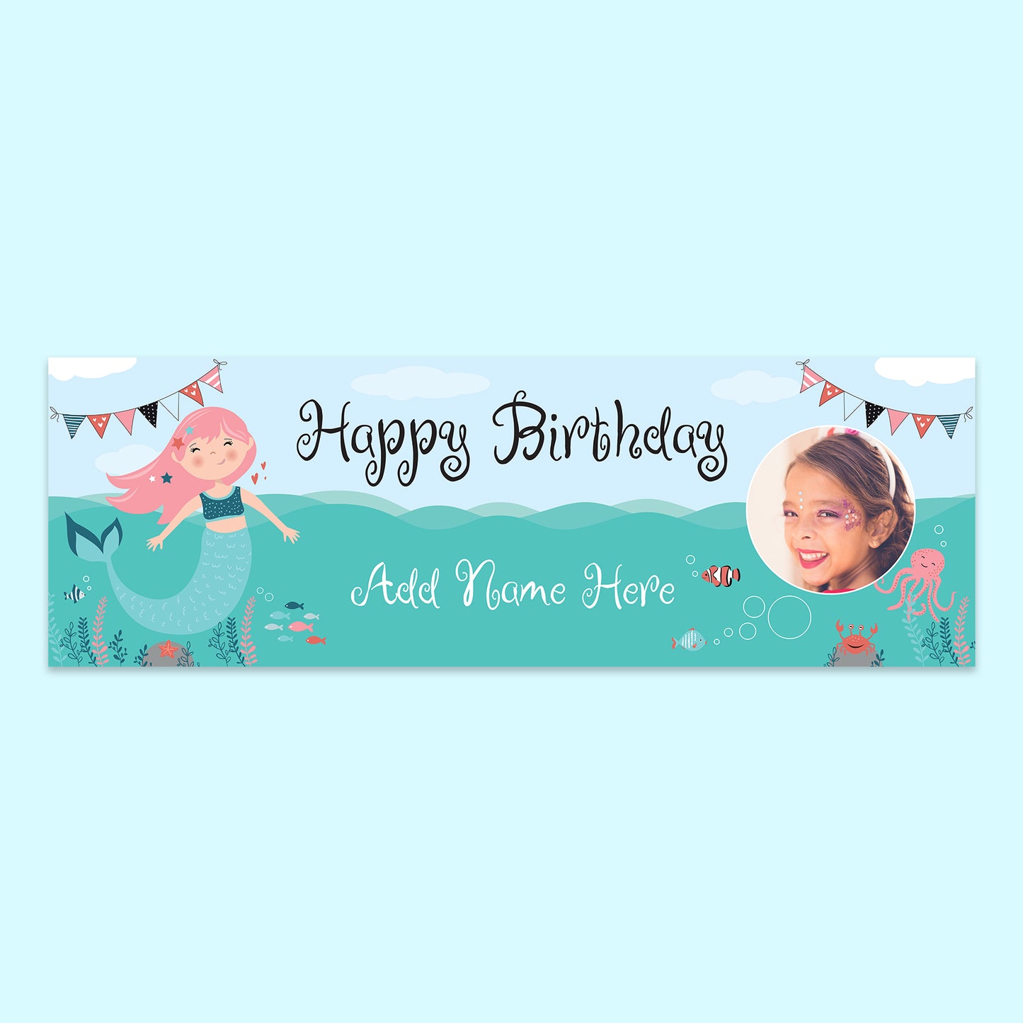 Mermaid Themed Birthday Banner 210 x 70cm with personalisation