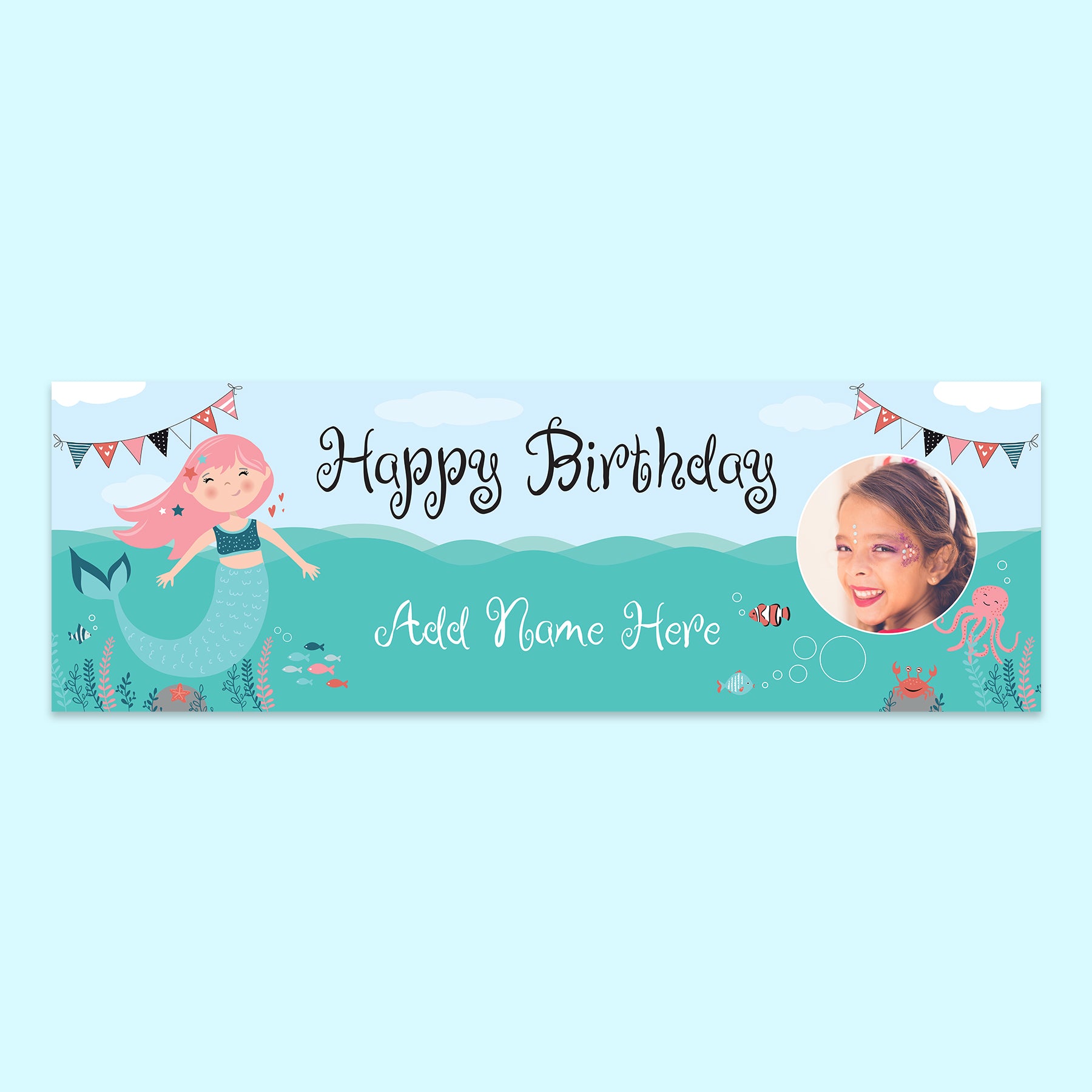 Mermaid Themed Birthday Banner 210 x 70cm with personalisation